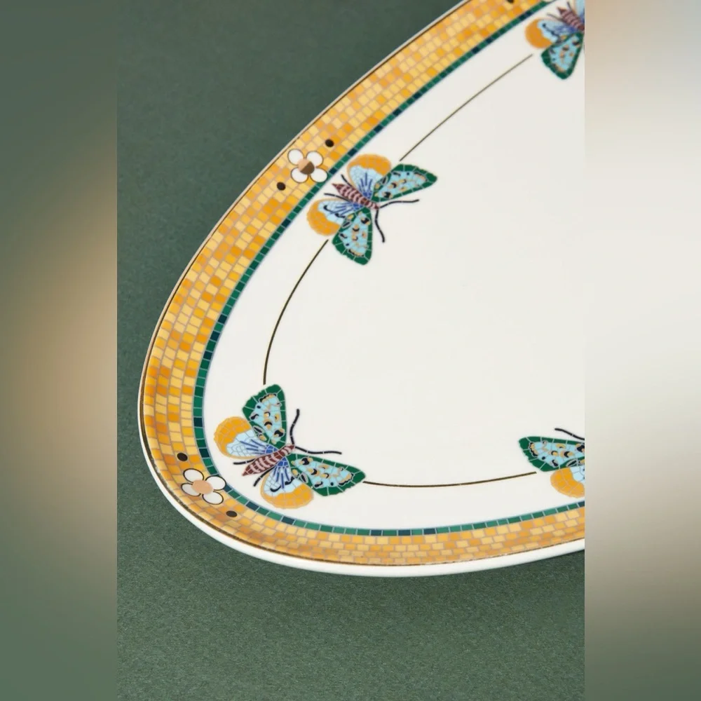 Anthropologie Bistro Tile Stoneware Platter Tray Garden Edition Butterfly